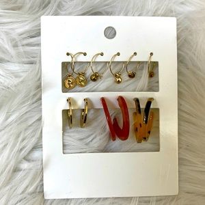 Six pairs of earrings. Goldtone & multi color H&M simple accessories.